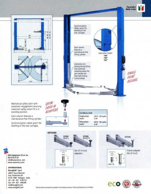 Rav Equipment Ravaglioli KPH 370 70 KUa 10 000 Lbs Two Post Lift